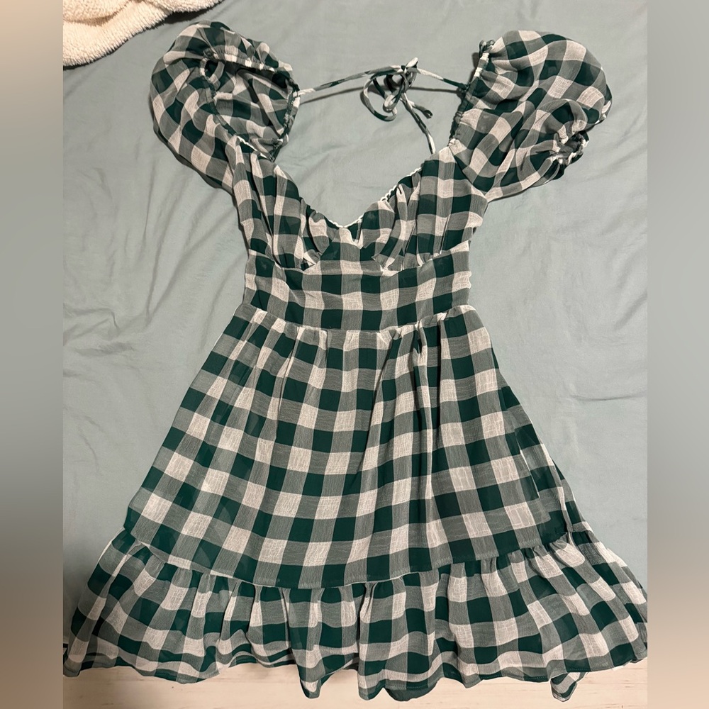 Green and White Checkered Dress